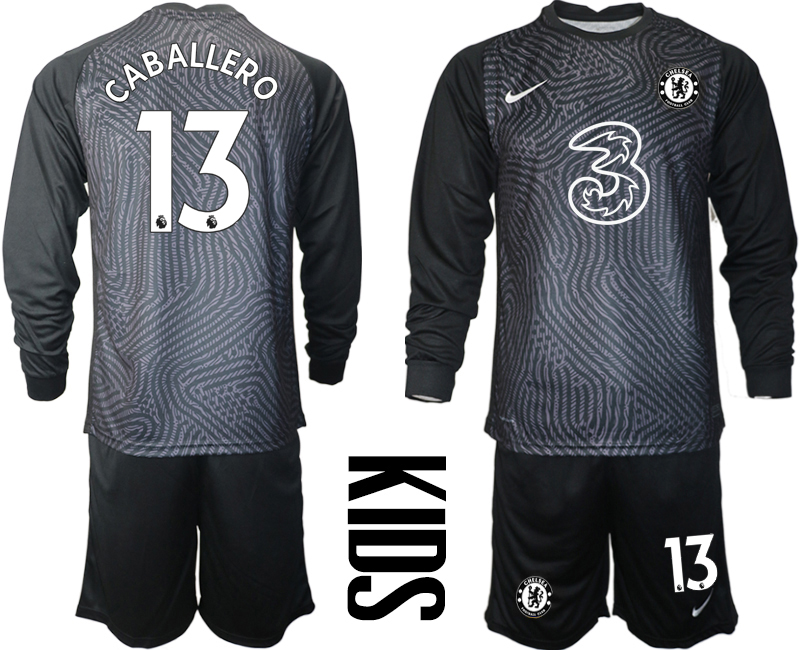 2021 Chelsea black Youth long sleeve goalkeeper #13 soccer jerseys->youth soccer jersey->Youth Jersey